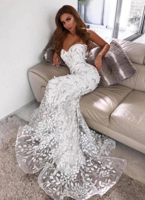 Chic White Mermaid Prom Dresses | Sweetheart Neck Special Appliques Evening Gown_2