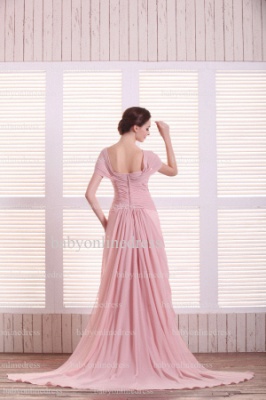 Simple Design Evening Gowns Pink On Sale 2021 Wholesale Off the Shoulder Flower Long Chiffon Dresses For Sale BO0735_4