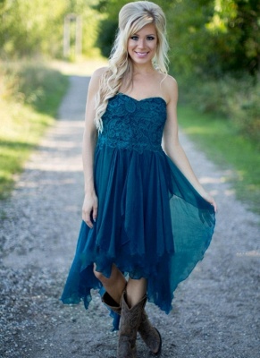 Summer Asymmetrical Short Bridesmaid Dress | Country Chiffon Maid of the Honor Dress_1