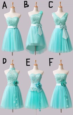 Mini Lace Tulle Short Bridesmaid Dresses with Bowknot Flower_1