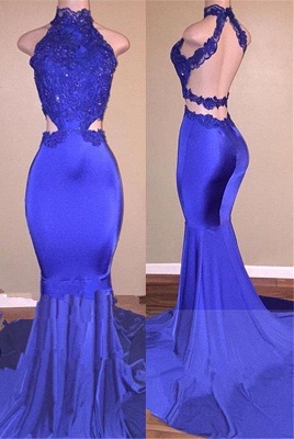 New Arrival High Neck Mermaid Prom Dresses | Sexy Lace Open Back Evening Gown_1