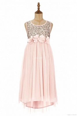 2021 Pink Flower Girl's Dresses Sequins with Handmade Flowers Girl's Formal Dress_4