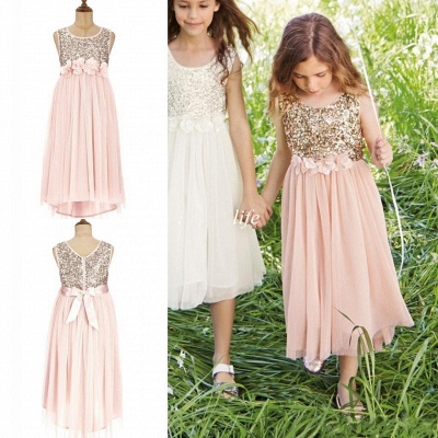 2021 Pink Flower Girl's Dresses Sequins with Handmade Flowers Girl's Formal Dress_3