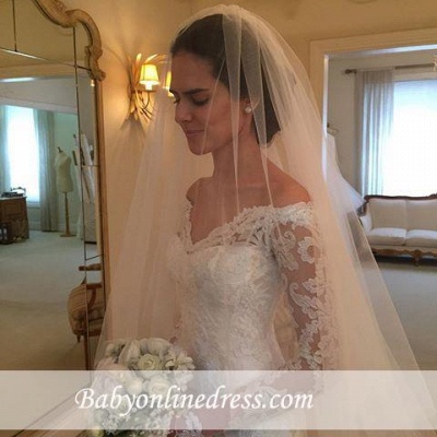 Off-the-shoulder Wedding Dresses | V-neck Long Sleeves Lace Bridal Gowns_1
