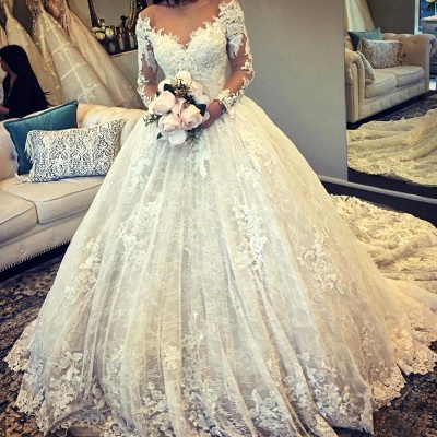 Gorgeous Lace Ball Gown Wedding Dresses | Long Sleeves V Neck Bridal Gowns_3