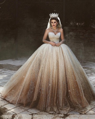 Sparkly Ball Gown Tulle Wedding Dresses | Scoop Long Sleeves Sequins Bridal Dresses_2