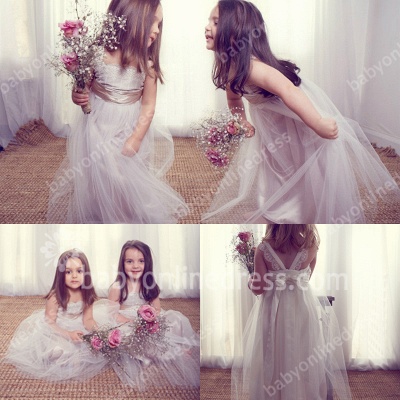 White Spring Tulle Flower Girl Dresses Square Appliques A Line Pageant Dresses_4
