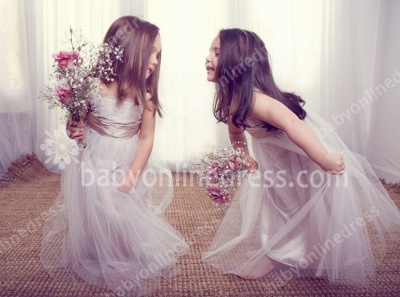 White Spring Tulle Flower Girl Dresses Square Appliques A Line Pageant Dresses_3