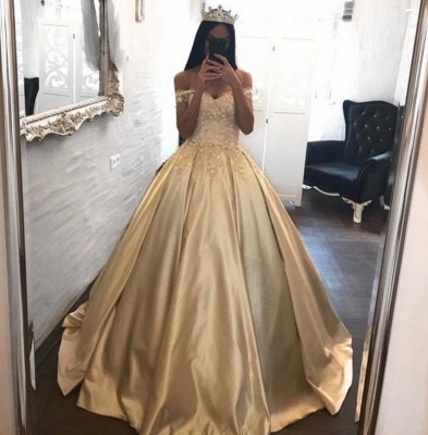 Elegant Gold Ball Gown Prom Dresses | Off-the-Shoulder Party Dresses_3