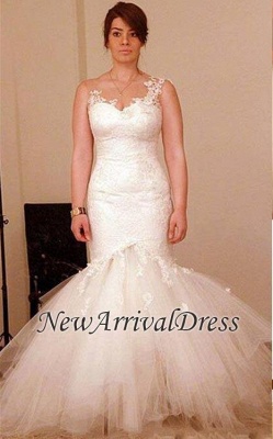 Sheer Mermaid Tulle Appliques Elegant Wedding Dress_1