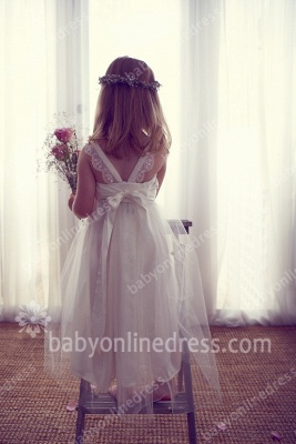 White Spring Tulle Flower Girl Dresses Square Appliques A Line Pageant Dresses_2