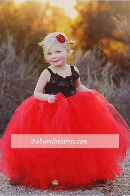 New Tulle Ball Gown Straps Black Red Flower Girl Pageant Dress_3