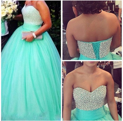 Mint Green Ball Gown Quinceanera Dresses Sweetheart Gorgeous Beadings Tulle Pageant Dress_3
