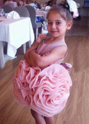 2021 Short Flower Girl's Dresses Ruffles Flower Skirt Pink Cute Girl's Formal Party Dresses_5