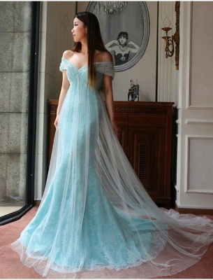 Stunning Mermaid Off-the-shoulder Prom Dress 2021 Lace Tulle Prom Dress_2