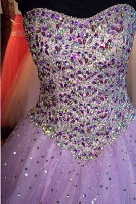 Crystals Beaded Sweetheart Prom Dresses Princess Tulle Sweep Train Ball Gown Dresses_2