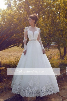 Appliques Long Sleeves Glamorous Tulle A-line Wedding Dresses_1