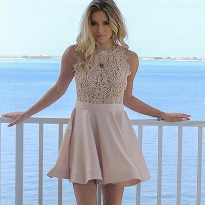 Exquisite A-Line Short Homecoming Dresses | Jewel Sleeveless Lace Graduation Dresses BC0978_2