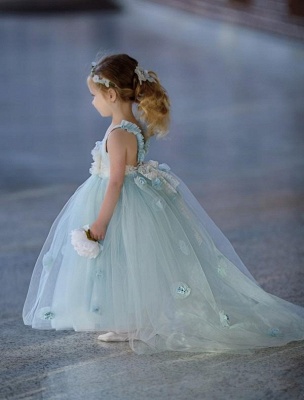 Romantic Princess Flower Girl's Dresses | Light Sky Blue Ball Gown Long Girl's Party Dress_4