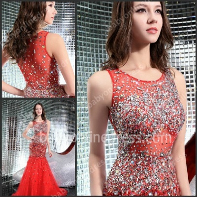 2021 Luxurious Evening Dresses Scoop Crystal Beading Cap Sleeve Mermaid Ruched Chiffon Evening Gowns_2