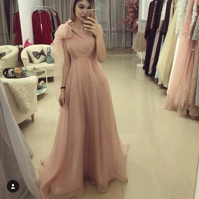 Elegant Pink Organza Prom Dresses | One-Shoulder Bows A-Line Evening Dresses_3