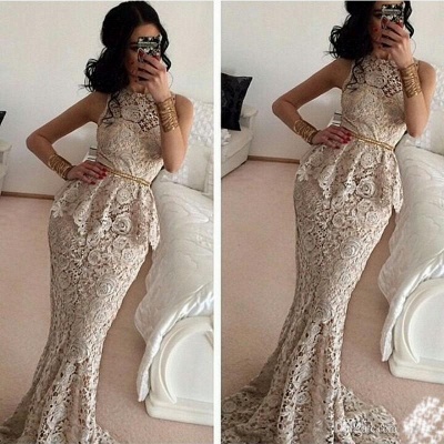 Gorgeous Lace Peplum Long Mermaid Prom Dresses Arabic Evening Gowns_2