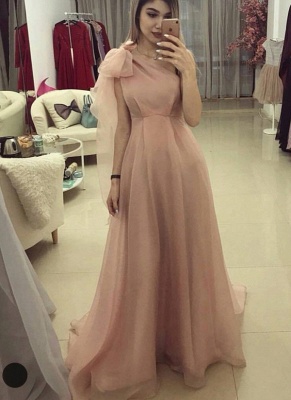 Elegant Pink Organza Prom Dresses | One-Shoulder Bows A-Line Evening Dresses_1