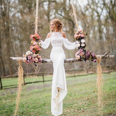 Long Sleeves Lace Elegant Chiffon Mermaid Wedding Dresses | Fit and Flare Bridal Dresses_2