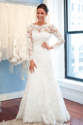 Elegant A Line Lace 2021 Wedding Dresses with Sleeves Open Back Plus Size Dresses_1