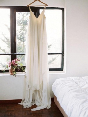 Simple Chiffon A-Line Bohemian Wedding Dresses | Spaghetti Straps Long Beach Bridal Gowns_4