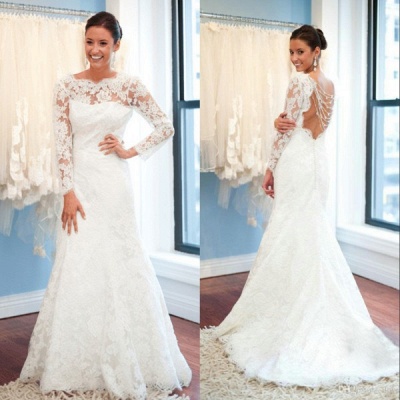 Elegant A Line Lace 2021 Wedding Dresses with Sleeves Open Back Plus Size Dresses_4