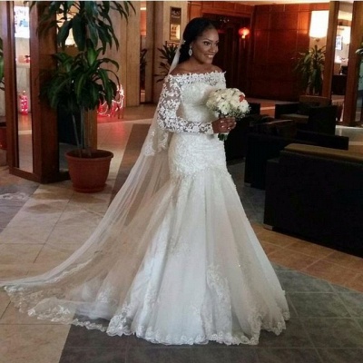 Elegant Lace Mermaid Wedding Dresses | Off The Shoulder Long Sleeves Long Bridal Gowns_2
