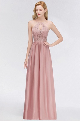 Keyhole Lace Chiffon Long Floor-Length Halter Bridesmaid Dress_2