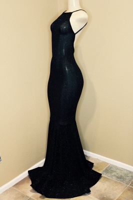 Spaghetti Strap Mermaid Prom Dresses | Black Square Sweep Length Evening Dresses_3