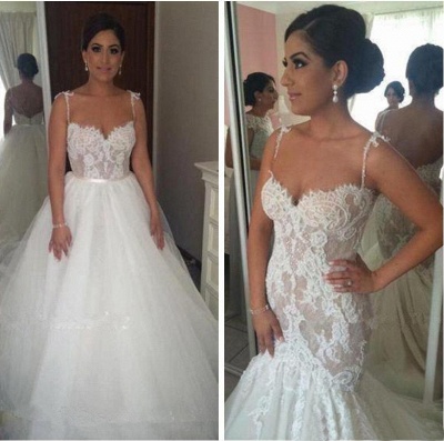 Glamorous Lace Mermaid Wedding Dresses | Spaghetti Straps Over Skirt Bridal Gowns_2