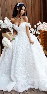 Romantic Floral Appliques Ball Gown Wedding Dresses | Off-the-Shoulder Bridal Gowns_5