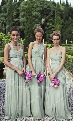 Light Green Bridesmaid Dresses Ruffles Sleeveless Floor Length Backless Different Style Pretty Custom Made Party Gowns_1