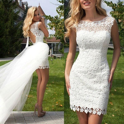 Sexy Sheath Mini Lace wedding Dress 2021 Detachable Wedding Tulle Train_3