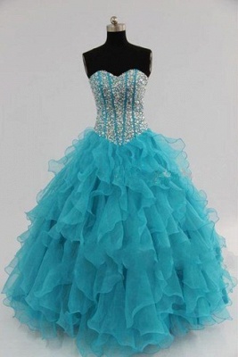 Sweetheart Organza Quinceanera Dresses Lace-up Crystal Pageant Dress_1