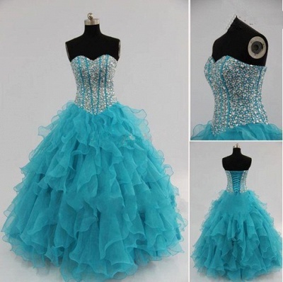 Sweetheart Organza Quinceanera Dresses Lace-up Crystal Pageant Dress_2