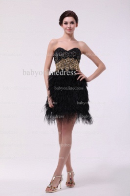Sexy Cheap Cocktail Dress Black For Sale Designer Sweetheart Beaded Sequined Feather Short Gowns BO0875_1