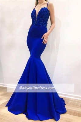 Sexy Spaghetti Straps Mermaid Party Dresses | Sleeveless Appliques Cheap Prom Dresses_1