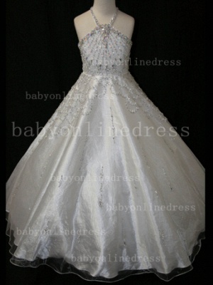 Discounted Girls Pageant Dresses On Sale Halter Beaded Crystal Organza Gowns Stores LR807_2