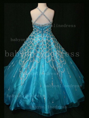 Discounted Girls Pageant Dresses On Sale Halter Beaded Crystal Organza Gowns Stores LR807_4