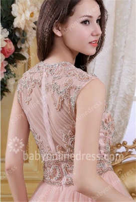 2021 Pink Evening Dresses Jewel Sequined Appliques Cap Sleeve Zipper Chiffon Evening Gowns_2