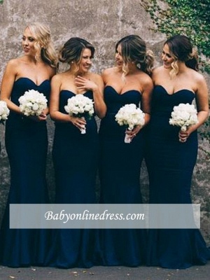 Navy Blue Cheap Mermaid Prom Dress 2021 Long Bridesmaid Dress_1