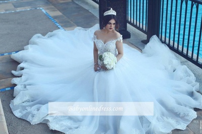 Vintage Off-the-Shoulder Wedding Dresses Crystal Tulle Ball Appliques Bridal Gowns_1