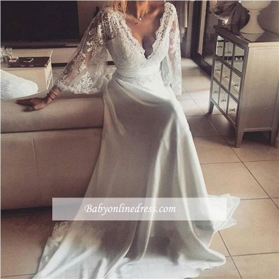 2021 Lace A-Line V-Neck Long Sexy Wedding Dresses_1