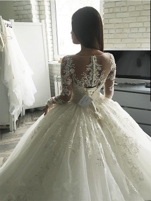 Elegant Ball Gown Lace Wedding Dresses | Scoop Long Sleeves Tulle Bridal Gowns_2