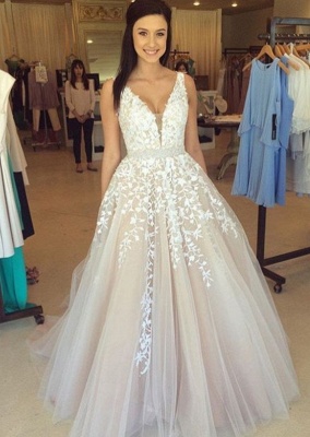 2021 A-line Prom Dresses with Lace Appliques Beaded Waist Elegant Evening Gowns_1